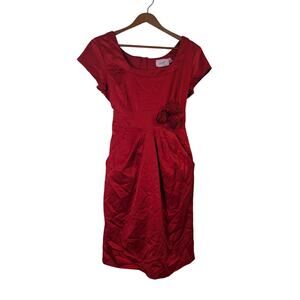 Vtg Jody California Red Party Dress Womens Small Roses Cocktail Hoco Wedding